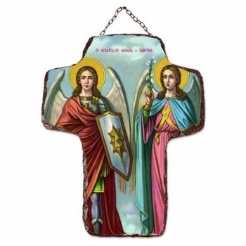ΑΡΧΑΓΓΕΛΟΙ ΜΙΧΑΗΛ & ΓΑΒΡΙΗΛ - Κεραμικός Σταυρός Τοίχου 21cm