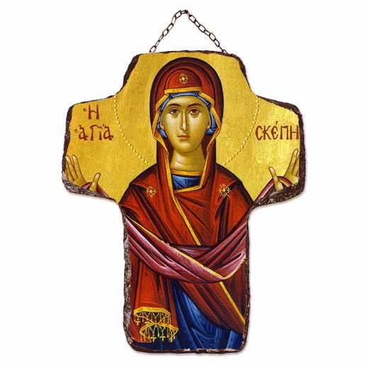 ΠΑΝΑΓΙΑ ΑΓΙΑ ΣΚΕΠΗ - Κεραμικός Σταυρός Τοίχου 21cm