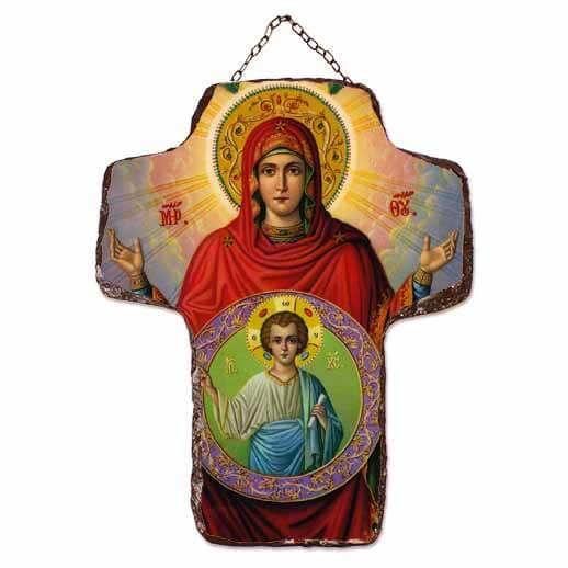 ΠΑΝΑΓΙΑ ΕΓΚΥΜΟΝΟΥΣΑ - Κεραμικός Σταυρός Τοίχου 21cm