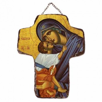 ΠΑΝΑΓΙΑ ΕΛΕΟΥΣΑ - Κεραμικός Σταυρός Τοίχου 21cm