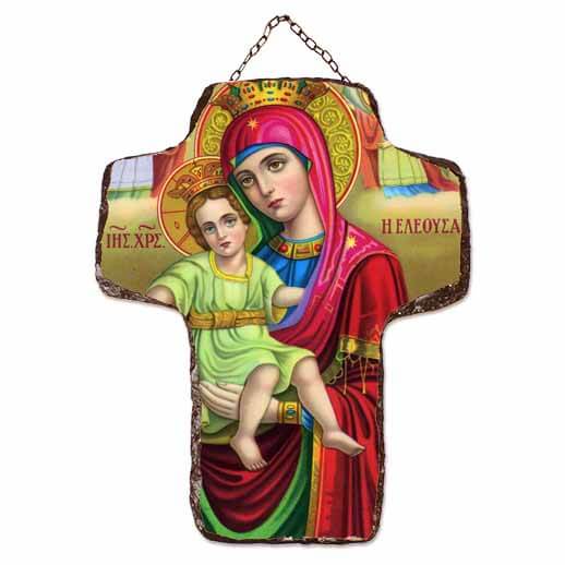 ΠΑΝΑΓΙΑ ΕΛΕΟΥΣΑ - Κεραμικός Σταυρός Τοίχου 21cm