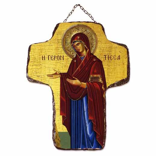 ΠΑΝΑΓΙΑ ΓΕΡΟΝΤΙΣΣΑ - Κεραμικός Σταυρός Τοίχου 21cm