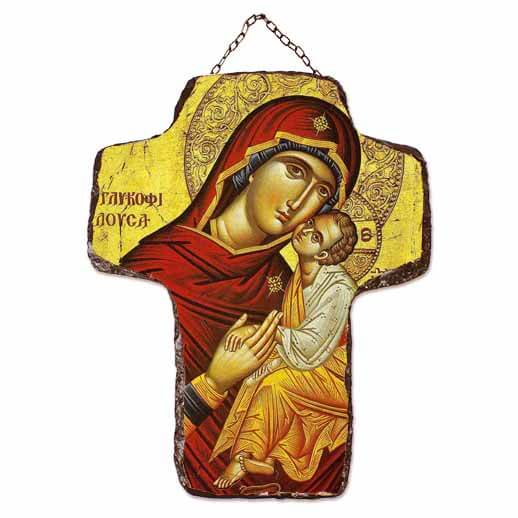 ΠΑΝΑΓΙΑ ΓΛΥΚΟΦΙΛΟΥΣΑ - Κεραμικός Σταυρός Τοίχου 21cm