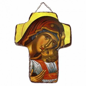 ΠΑΝΑΓΙΑ ΚΑΡΔΙΩΤΙΣΣΑ - Κεραμικός Σταυρός Τοίχου 21cm