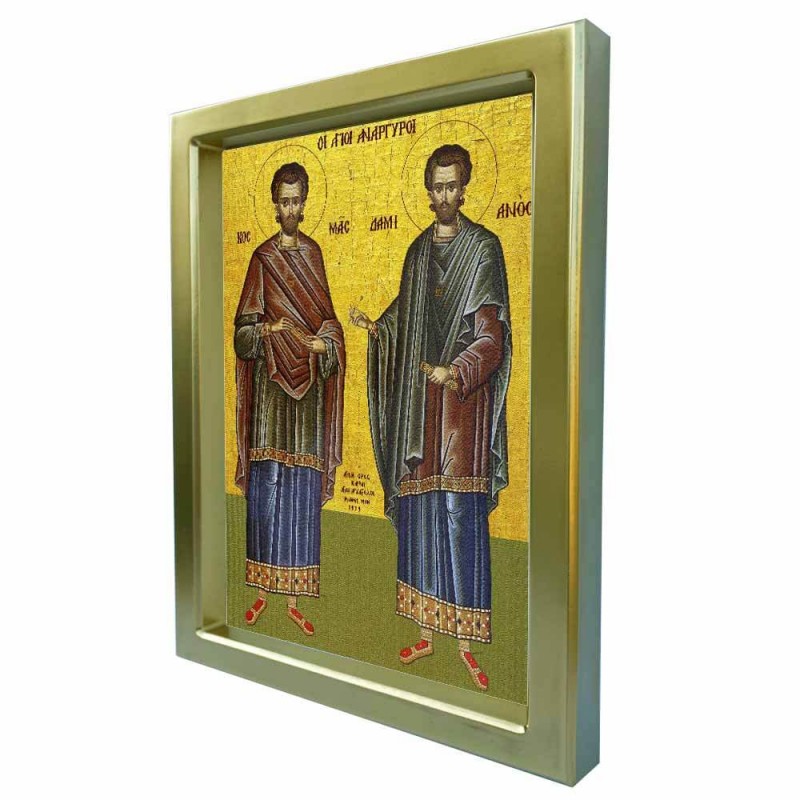 ΑΓΙΟΙ ΑΝΑΡΓΥΡΟΙ - Χρυσή Κεραμική Εικόνα Πολυτελείας 25cm