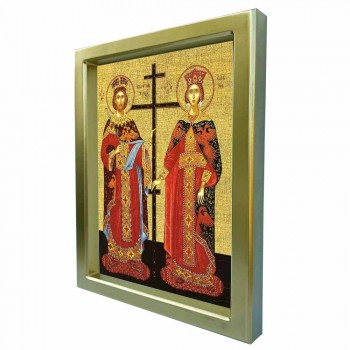 ΑΓΙΟΙ ΚΩΝΣΤΑΝΤΙΝΟΣ & ΕΛΕΝΗ - Χρυσή Κεραμική Εικόνα Πολυτελείας 25cm