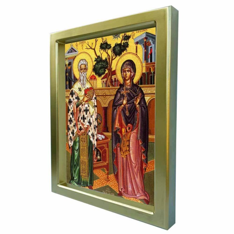 ΑΓΙΟΙ ΚΥΠΡΙΑΝΟΣ & ΙΟΥΣΤΙΝΗ - Χρυσή Κεραμική Εικόνα Πολυτελείας 25cm