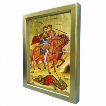 ΑΓΙΟΙ ΘΕΟΔΩΡΟΙ - Χρυσή Κεραμική Εικόνα Πολυτελείας 25cm