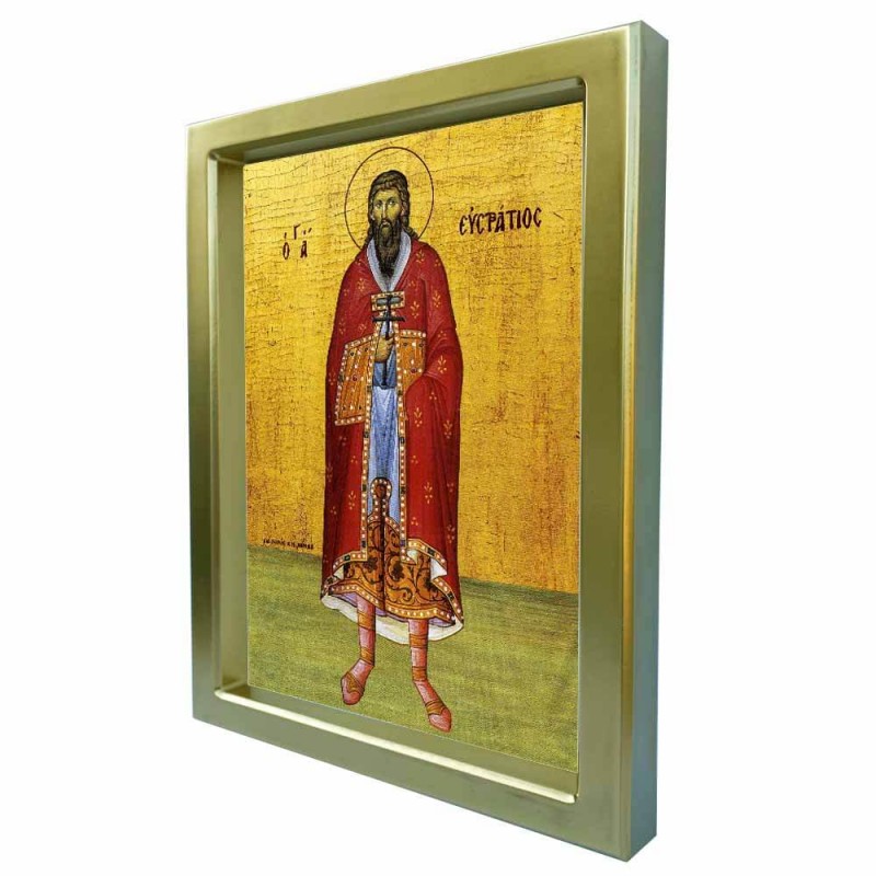 ΑΓΙΟΣ ΕΥΣΤΡΑΤΙΟΣ - Χρυσή Κεραμική Εικόνα Πολυτελείας 25cm