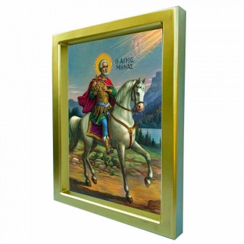 ΑΓΙΟΣ ΜΗΝΑΣ - Χρυσή Κεραμική Εικόνα Πολυτελείας 25cm