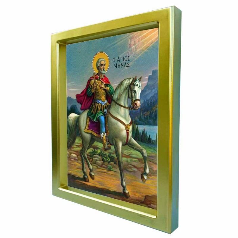 ΑΓΙΟΣ ΜΗΝΑΣ - Χρυσή Κεραμική Εικόνα Πολυτελείας 25cm