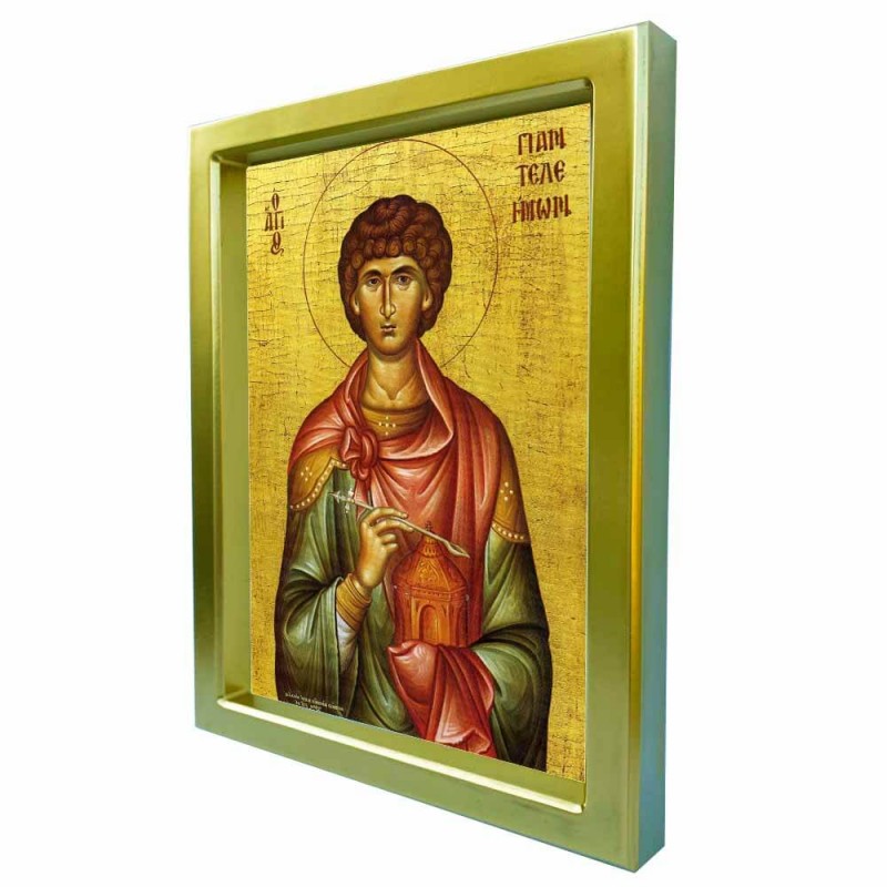 ΑΓΙΟΣ ΠΑΝΤΕΛΕΗΜΩΝ - Χρυσή Κεραμική Εικόνα Πολυτελείας 25cm