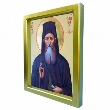 ΑΓΙΟΣ ΣΑΒΒΑΣ Ο ΕΝ ΚΑΛΥΜΝΟΥ - Χρυσή Κεραμική Εικόνα Πολυτελείας 25cm
