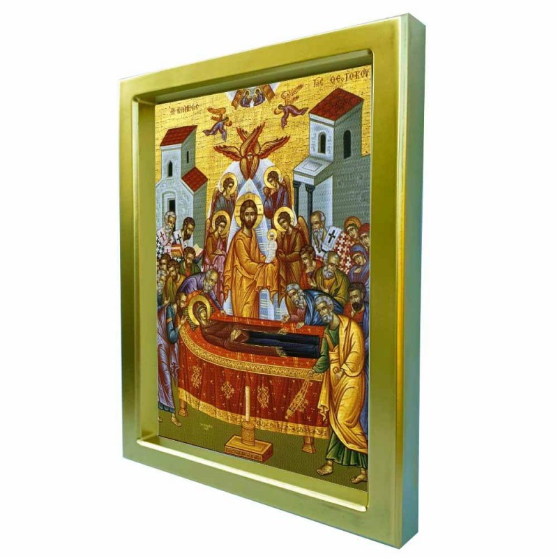 ΚΟΙΜΗΣΗ ΤΗΣ ΘΕΟΤΟΚΟΥ - Χρυσή Κεραμική Εικόνα Πολυτελείας 25cm