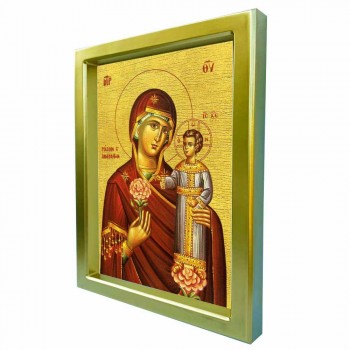 ΠΑΝΑΓΙΑ ΡΟΔΟΝ ΑΜΑΡΑΝΤΟΝ - Χρυσή Κεραμική Εικόνα Πολυτελείας 25cm