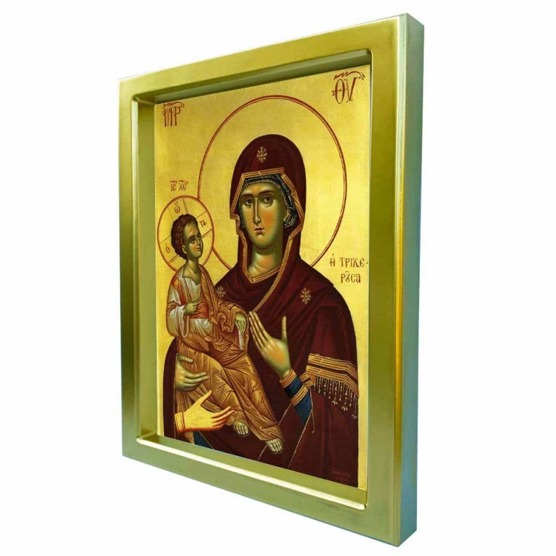 ΠΑΝΑΓΙΑ ΤΡΙΧΕΡΟΥΣΑ - Χρυσή Κεραμική Εικόνα Πολυτελείας 25cm