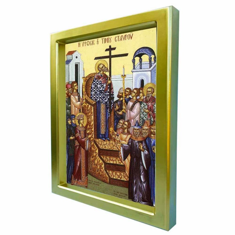 ΥΨΩΣΙΣ ΤΙΜΙΟΥ ΣΤΑΥΡΟΥ - Χρυσή Κεραμική Εικόνα Πολυτελείας 25cm