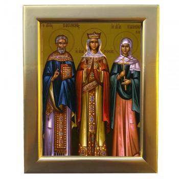 ΑΓΙΟΙ ΒΑΣΙΛΕΙΟΣ, ΚΑΛΛΙΝΙΚΗ & ΔΡΟΣΙΣ - Επίχρυση Ξύλινη εικόνα 29cm
