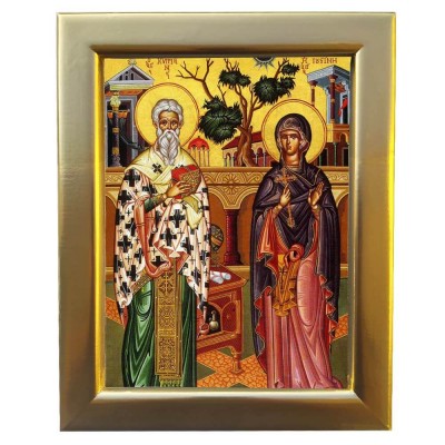ΑΓΙΟΙ ΚΥΠΡΙΑΝΟΣ & ΙΟΥΣΤΙΝΗ - Επίχρυση Ξύλινη εικόνα 29cm