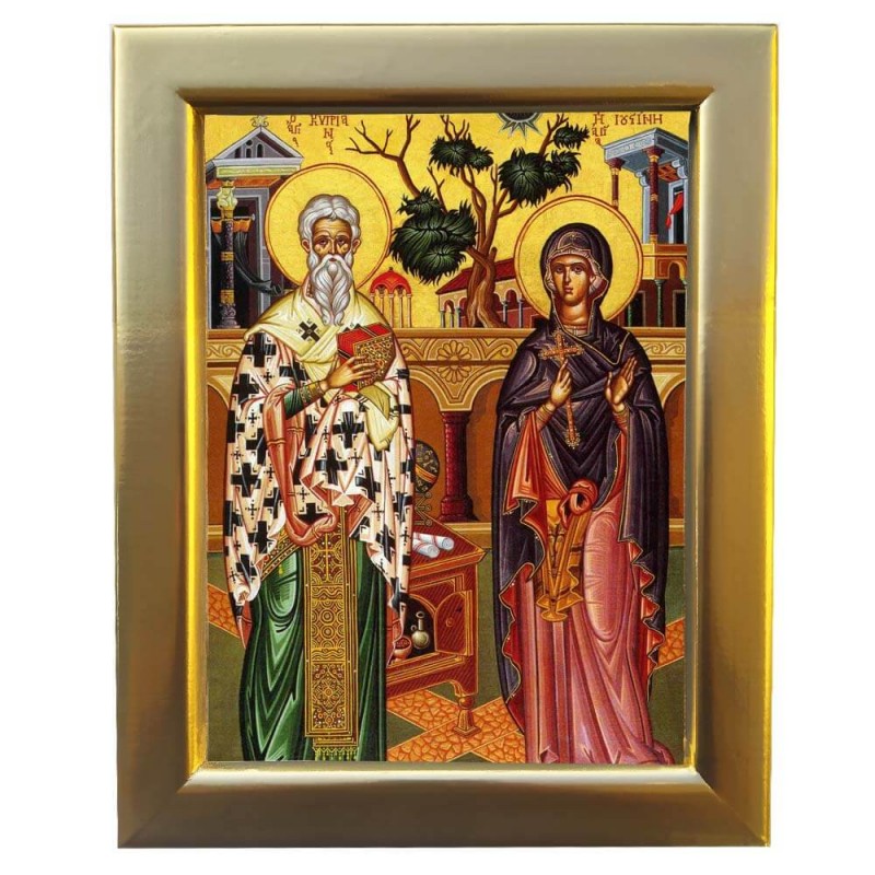 ΑΓΙΟΙ ΚΥΠΡΙΑΝΟΣ & ΙΟΥΣΤΙΝΗ - Επίχρυση Ξύλινη εικόνα 29cm