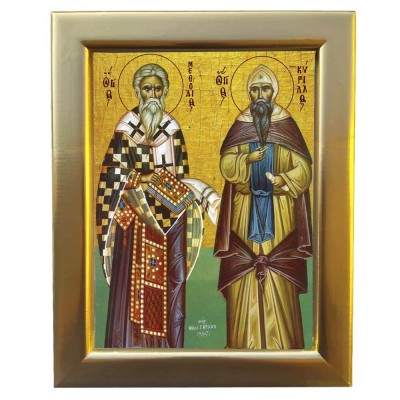 ΑΓΙΟΙ ΚΥΡΙΛΛΟΣ & ΜΕΘΟΔΙΟΣ - Επίχρυση Ξύλινη εικόνα 29cm