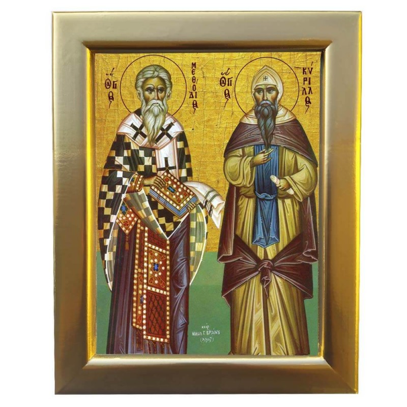 ΑΓΙΟΙ ΚΥΡΙΛΛΟΣ & ΜΕΘΟΔΙΟΣ - Επίχρυση Ξύλινη εικόνα 29cm