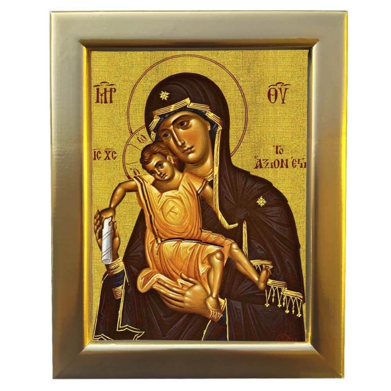 ΠΑΝΑΓΙΑ ΑΞΙΟΝ ΕΣΤΙ - Επίχρυση Ξύλινη εικόνα 29cm