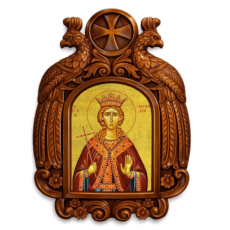 Αγία Αλεξάνδρα - Ξυλόγλυπτη εικόνα με αετούς 39cm
