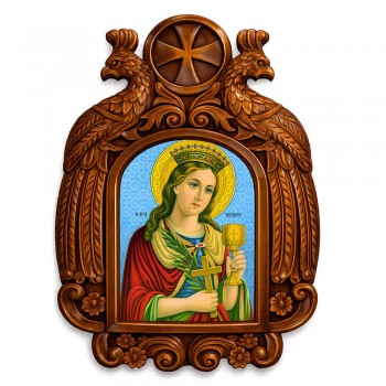 Αγία Βαρβάρα - Ξυλόγλυπτη εικόνα με αετούς 39cm