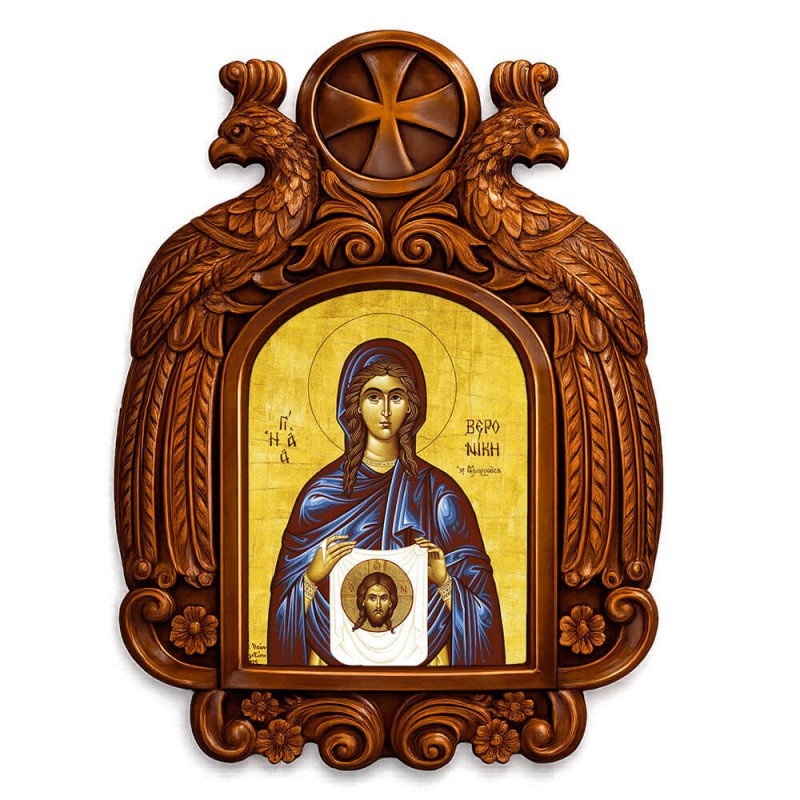 Αγία Βερονίκη - Ξυλόγλυπτη εικόνα με αετούς 39cm