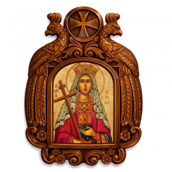 Αγία Ελένη - Ξυλόγλυπτη εικόνα με αετούς 39cm