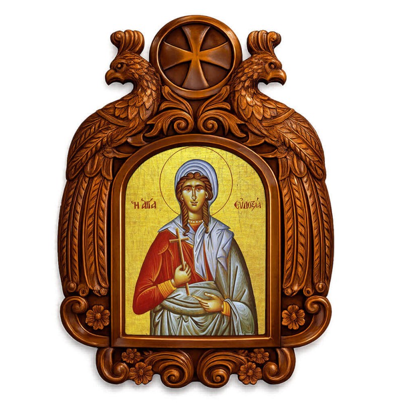 Αγία Ευδοξία - Ξυλόγλυπτη εικόνα με αετούς 39cm