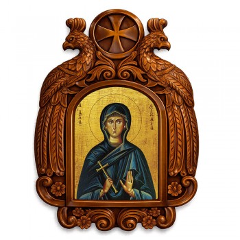 Αγία Ευγενία - Ξυλόγλυπτη εικόνα με αετούς 39cm