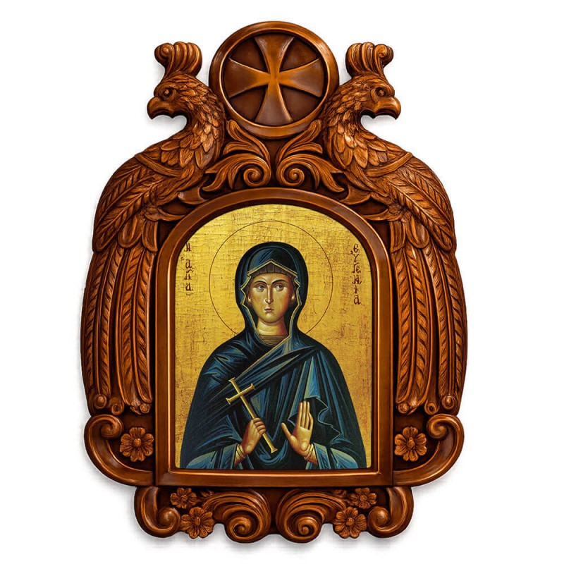 Αγία Ευγενία - Ξυλόγλυπτη εικόνα με αετούς 39cm
