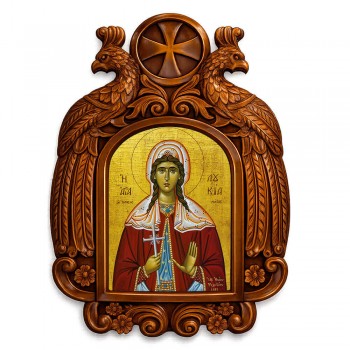 Αγία Λουκία - Ξυλόγλυπτη εικόνα με αετούς 39cm