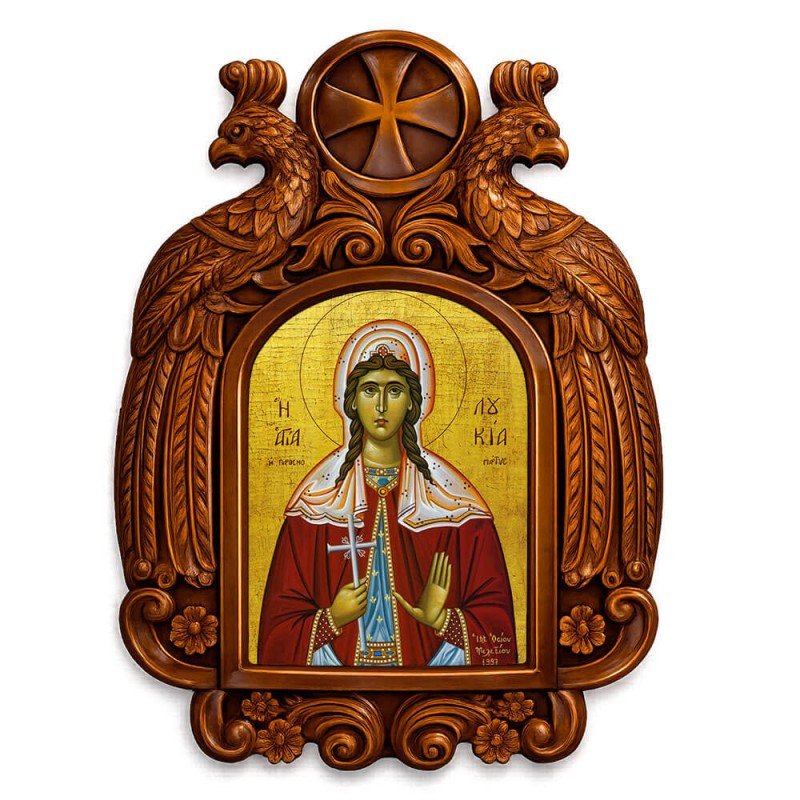 Αγία Λουκία - Ξυλόγλυπτη εικόνα με αετούς 39cm