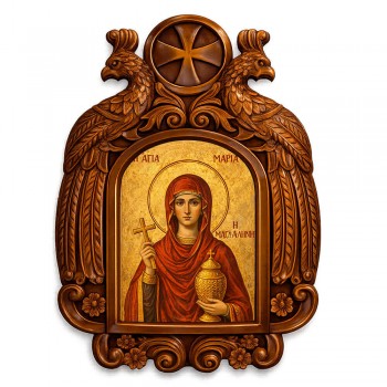 Αγία Μαρία Μαγδαληνή - Ξυλόγλυπτη εικόνα με αετούς 39cm