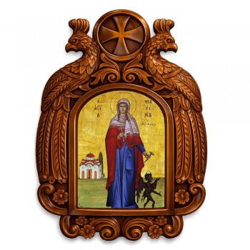 Αγία Μαρίνα - Ξυλόγλυπτη εικόνα με αετούς 39cm