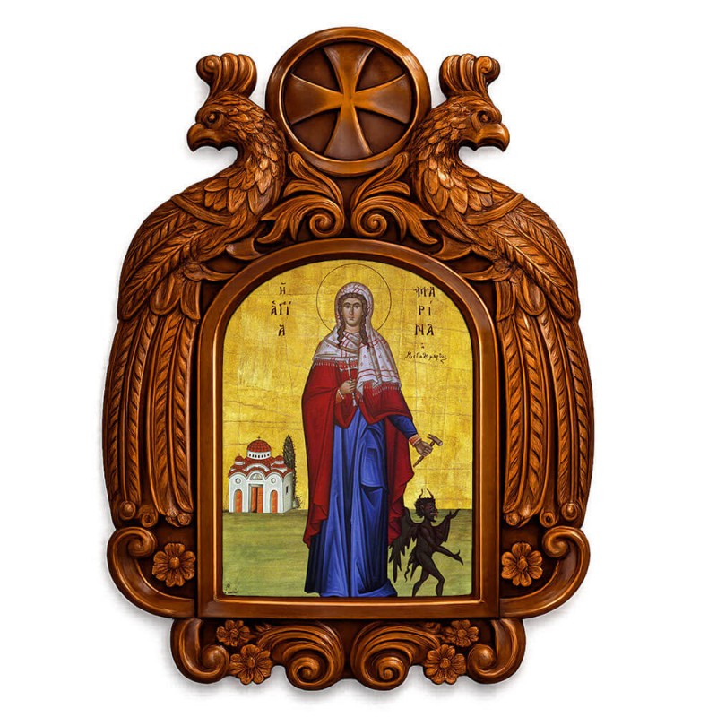 Αγία Μαρίνα - Ξυλόγλυπτη εικόνα με αετούς 39cm