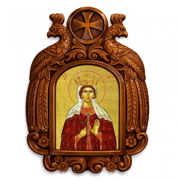 Αγία Όλγα - Ξυλόγλυπτη εικόνα με αετούς 39cm