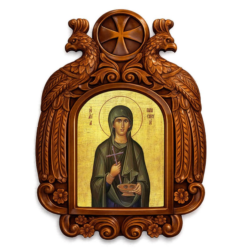Αγία Παρασκευή - Ξυλόγλυπτη εικόνα με αετούς 39cm