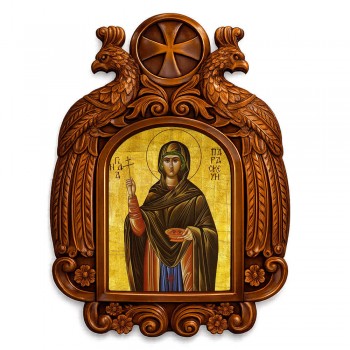 Αγία Παρασκευή - Ξυλόγλυπτη εικόνα με αετούς 39cm