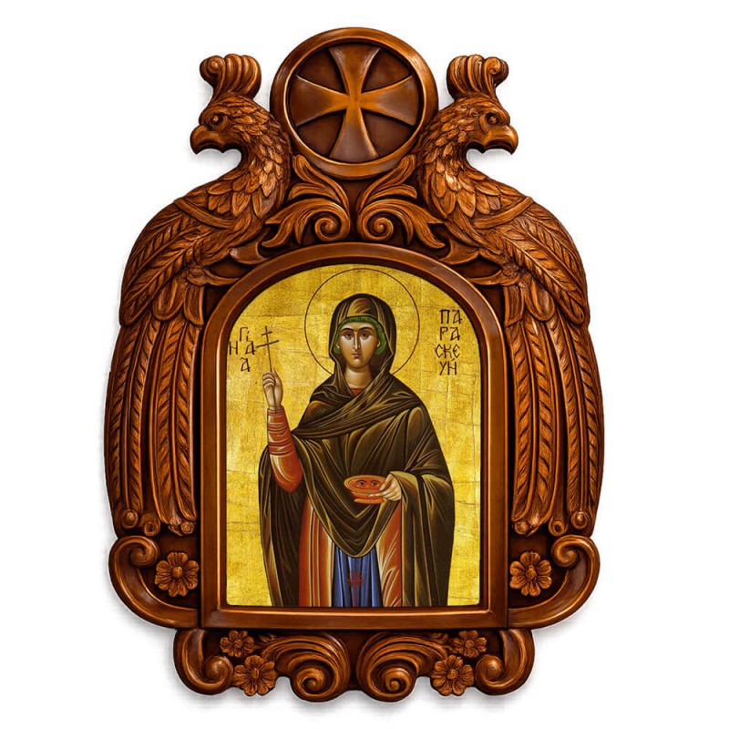Αγία Παρασκευή - Ξυλόγλυπτη εικόνα με αετούς 39cm