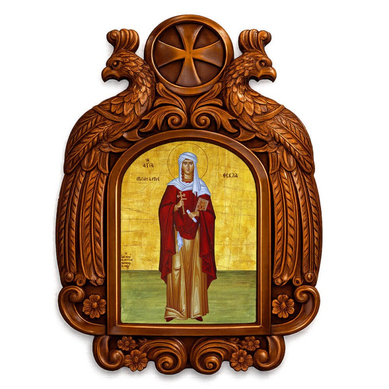 Αγία Θέκλα - Ξυλόγλυπτη εικόνα με αετούς 39cm