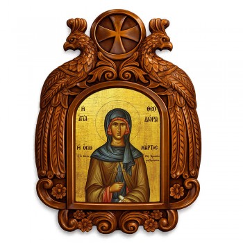 Αγία Θεοδώρα - Ξυλόγλυπτη εικόνα με αετούς 39cm