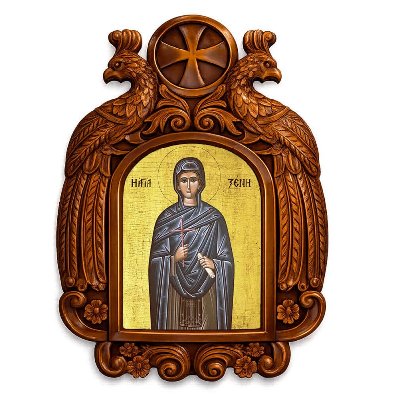 Αγία Ξένη - Ξυλόγλυπτη εικόνα με αετούς 39cm