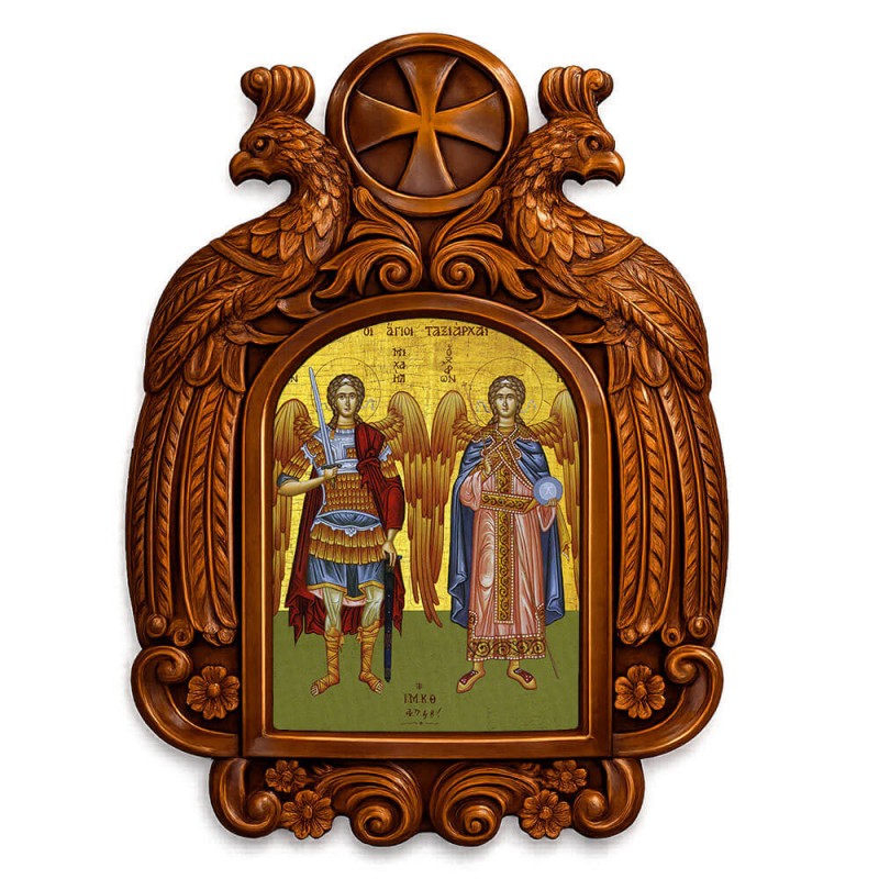 Ταξιάρχες - Ξυλόγλυπτη εικόνα με αετούς 39cm