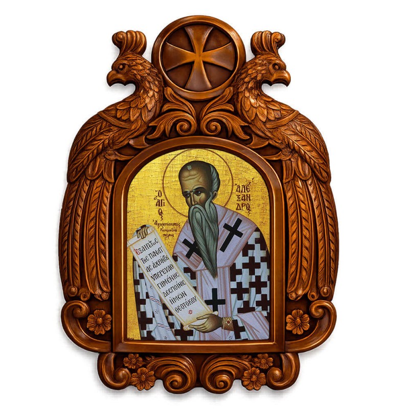 Άγιος Αλέξανδρος - Ξυλόγλυπτη εικόνα με αετούς 39cm