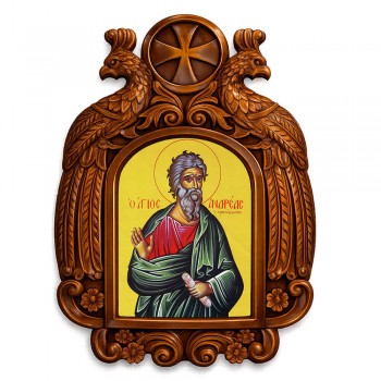 Άγιος Ανδρέας - Ξυλόγλυπτη εικόνα με αετούς 39cm
