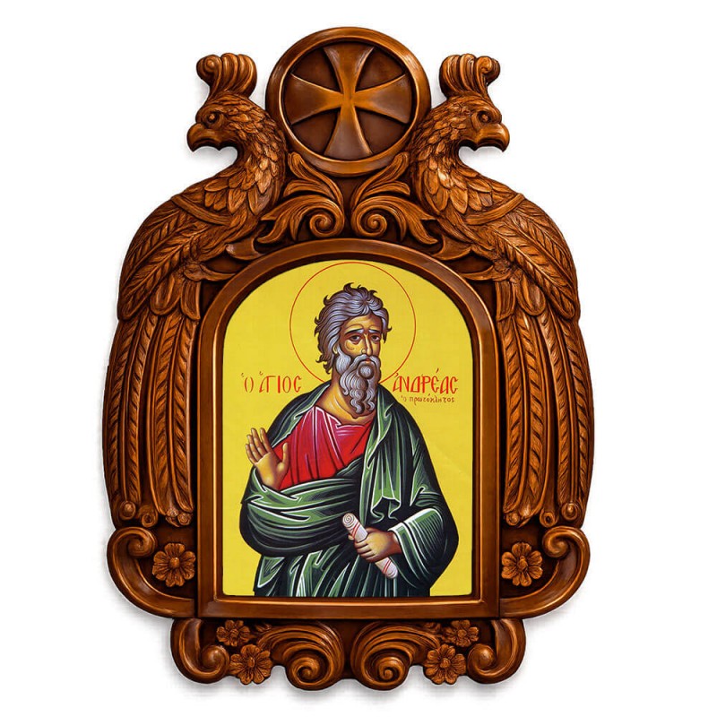 Άγιος Ανδρέας - Ξυλόγλυπτη εικόνα με αετούς 39cm